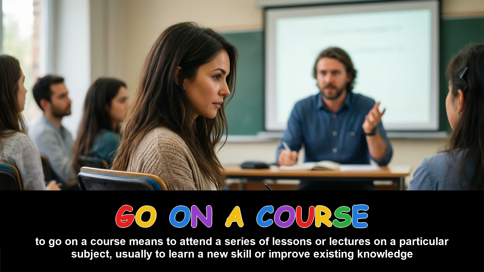 English Illustration for go on a course